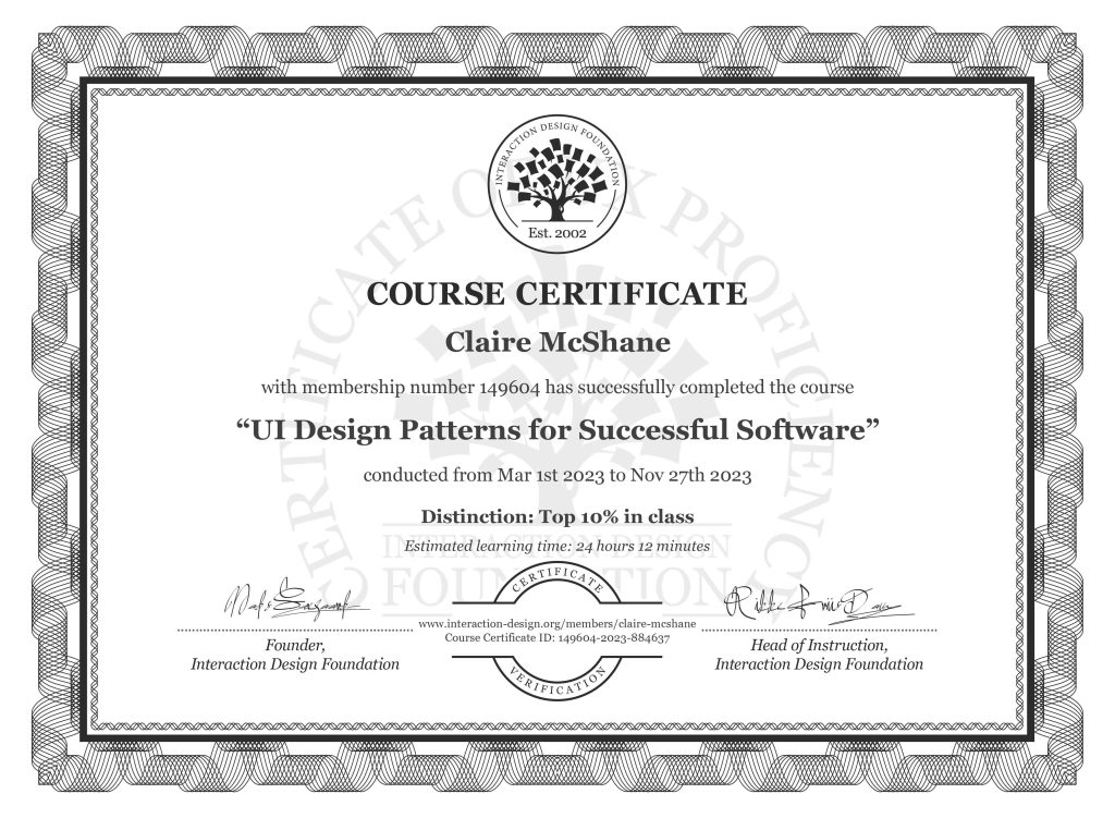 UI design patterns certificate